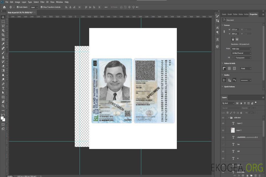 Carte d'identité islandaise 2024-présent template Carte d'identité islandaise 2024-présent template